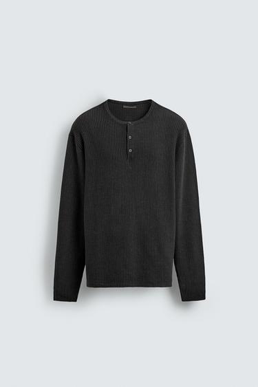 HENLEY NECK TEXTURED JUMPER - Black by Zara