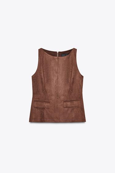 FAUX SUEDE TOP - Brown by Zara