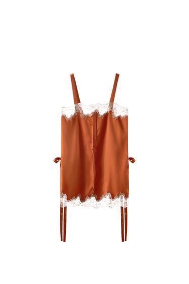 サテン刺繍リボン付きトップスオレンジ色Zaraのサテン刺繍リボン付きトップス - オレンジ色 