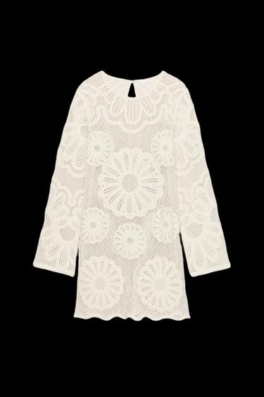 Zara CROCHET SHORT DRESS - Ecru