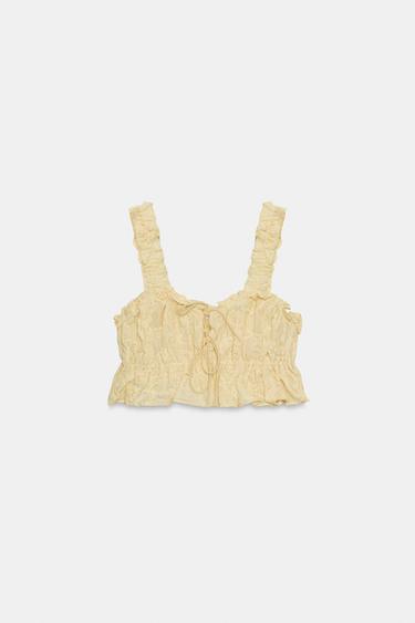 TEXTURED RUFFLE CROP TOP - Pastel yellow by Zara - Image 4