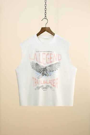 WASHED PRINT TANK TOP - Oyster-white by Zara