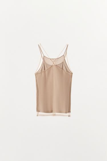 DOUBLE-EFFECT TULLE HALTER TOP - Beige-pink by Zara - Image 5