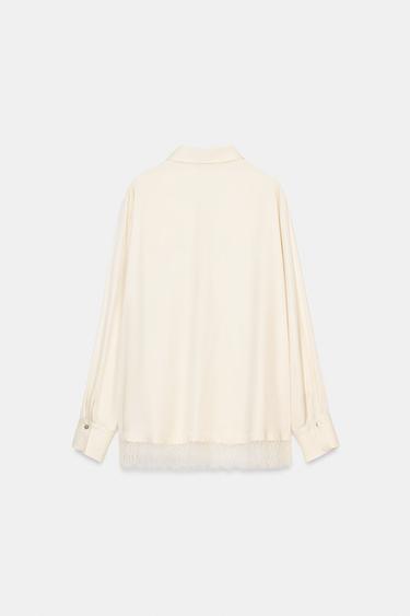 CAMISA SATINADA ENCAJE - Crudo de Zara