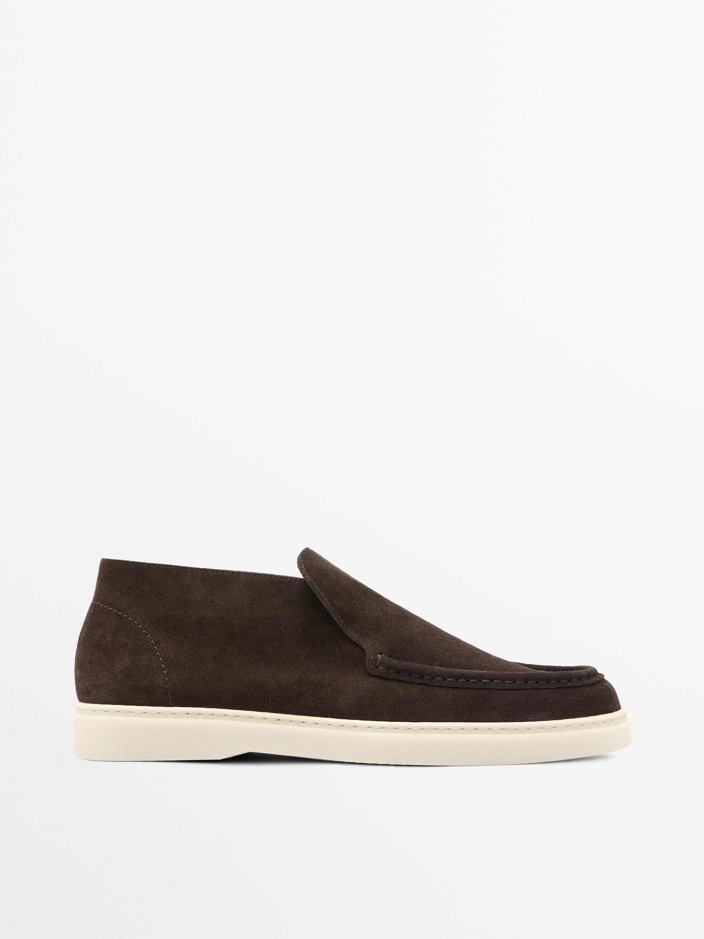 Split leather boot-style loafers