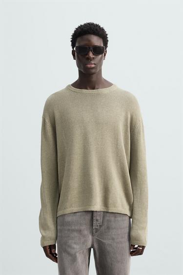 Zara 100% LINEN SWEATER - Gray green