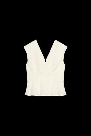 100% LINEN PLEATED TOP ZW COLLECTION - Ecru by Zara - Image 0