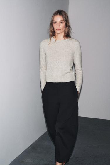 Zara 100% WOOL BASIC SWEATER - Sand / Marl