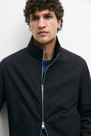 Zara Cotton blend high-neck jacket - Dark navy