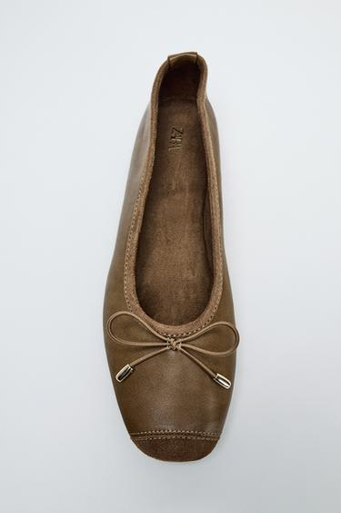 BOW BALLET FLATS - Brown by Zara