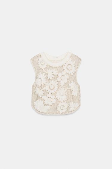 TOP CROCHET FLORES - Blanco de Zara