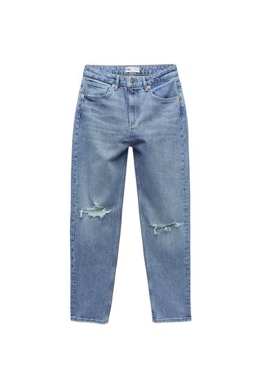 SLIM FIT HI-RISE JEANS WITH RIPS