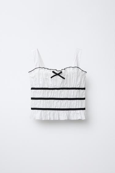 TOP WITH CONTRAST BOWS - Ecru by Zara