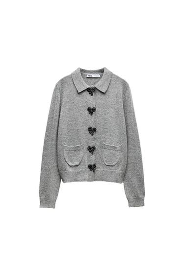 KNIT CARDIGAN WITH BUTTONS AND BOWS