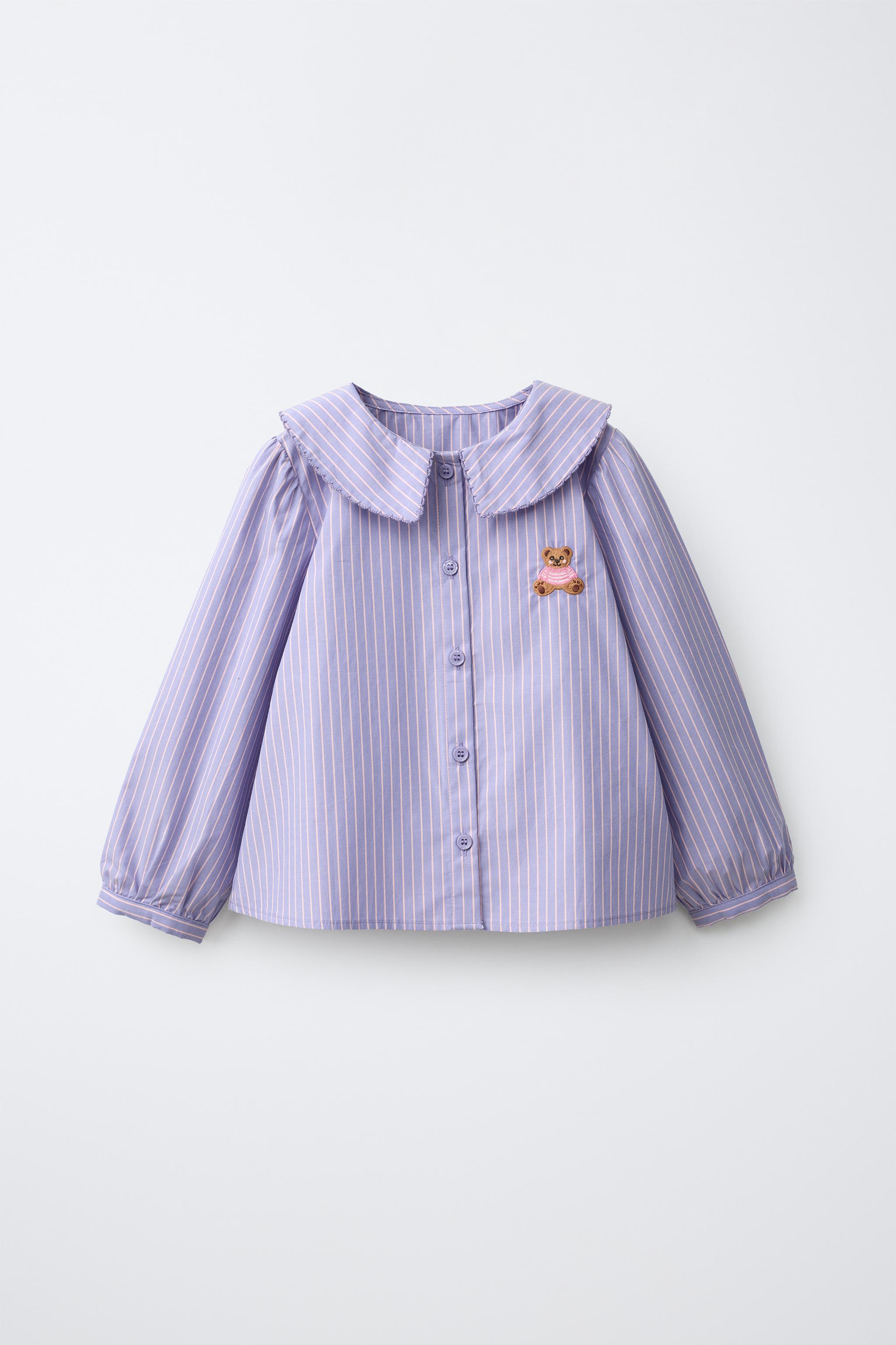 CAMISA CUELLO BOBO RAYAS BORDADO OSO