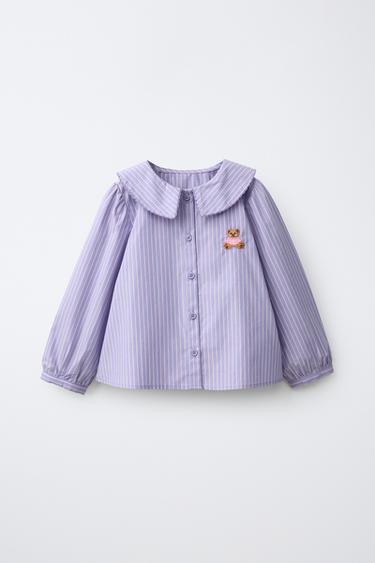 STRIPED PETER PAN COLLAR SHIRT WITH BEAR EMBROIDERY - Light mauve by Zara