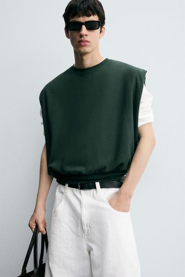 GILET INTERLOCK STRUCTURÉ PIQUÉ - Vert canard de Zara - Image 4