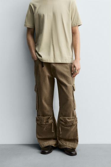 PANTALÓN DENIM CARGO BOLSILLOS - Tostado de Zara