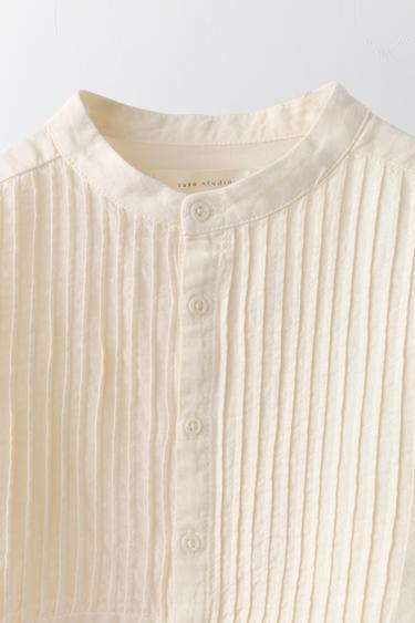 6-10 YEARS/ LINEN COTTON BLOUSE WITH PLEATS LIMITED EDITION - Ecru by Zara - Image 2