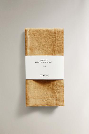 LOT DE SERVIETTES DE TABLE EN LIN DÉLAVÉ (LOT DE 2) - Moutarde de Zara - Image 4