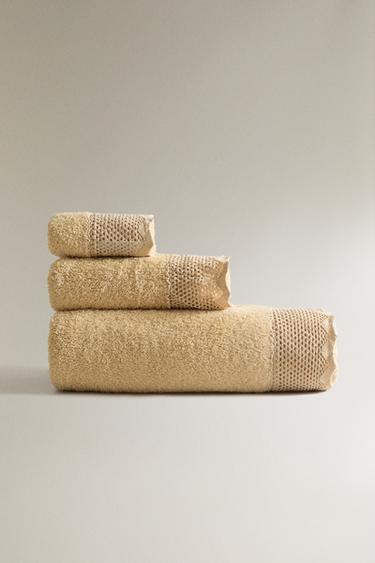 BATH TOWEL WITH LACE TRIM - camel by Zara - Image 0