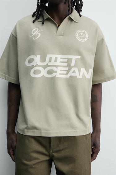 POLO RELAXED FIT TEXTE IMPRIMÉ - Vert clair de Zara - Image 5