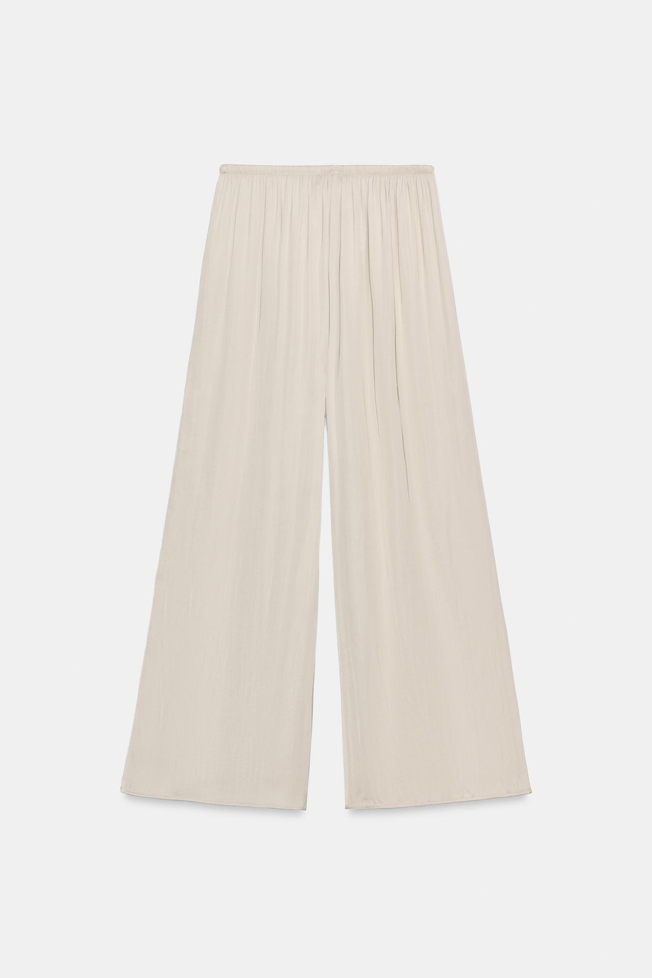 SATIN PALAZZO PANTS — Stone