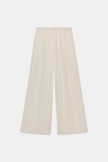 SATIN PALAZZO PANTS — Stone 2