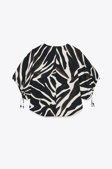 ZW COLLECTION ANIMAL PRINT TOP - Ecru / Black by Zara - Image 3