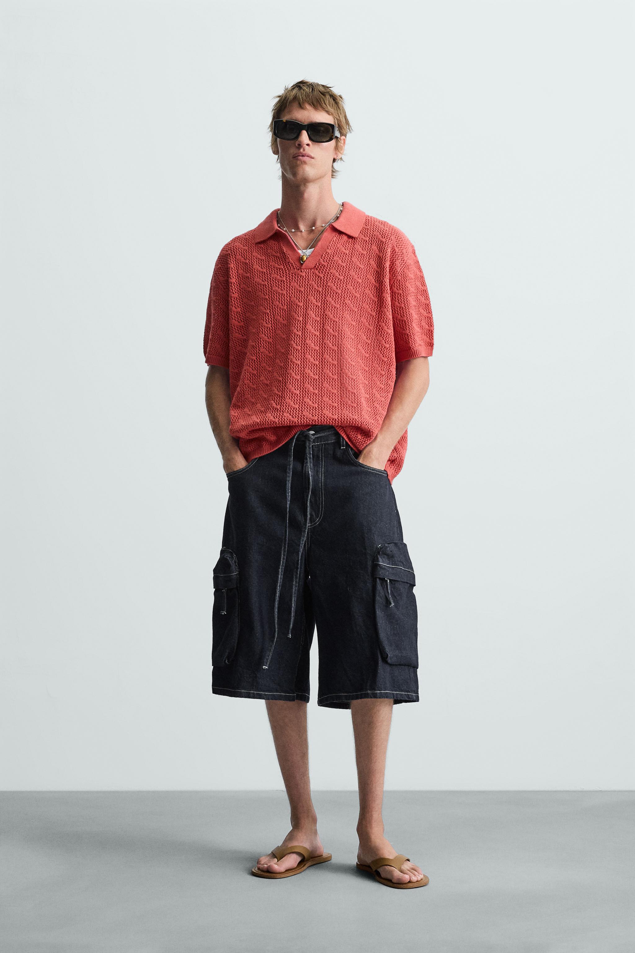 トップス second layer 23ss s/s open knit polo OPEN KNIT POLO SHIRT - Red | ZARA South Africa