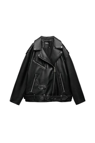 OVERSIZED FAUX LEATHER BIKER JACKET