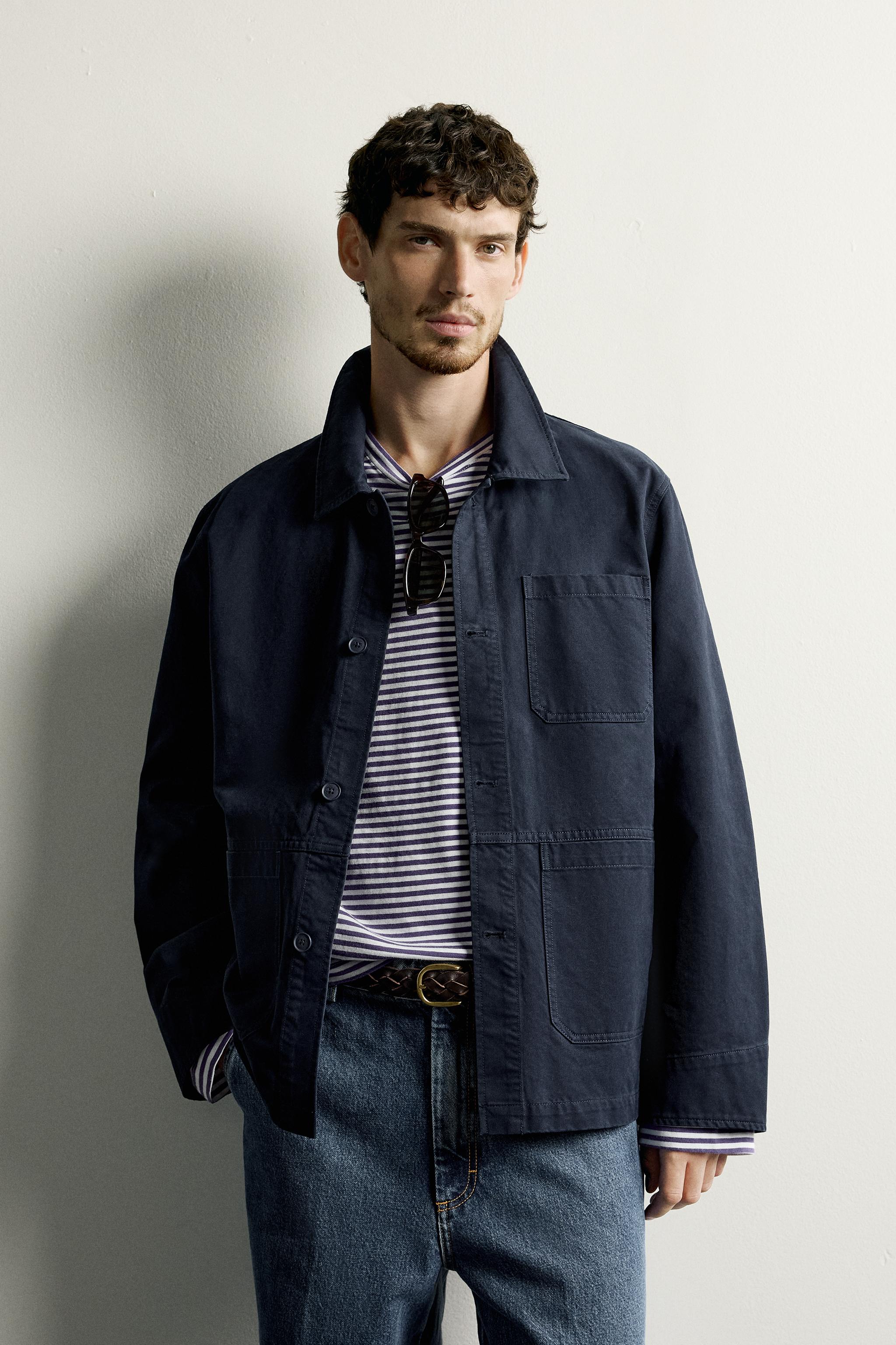 REGULAR FIT POCKET OVERSHIRT — Navy blue
