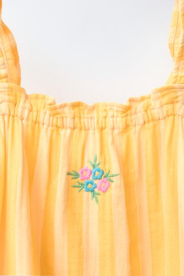 2-6 ANS/ CHEMISE DE NUIT RAYURES FLEURS BRODÉES - Jaune de Zara - Image 2
