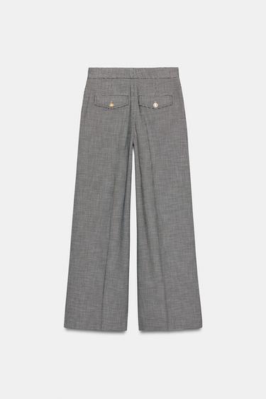 WIDE-LEG HOUNDSTOOTH TROUSERS - Black / Ecru by Zara - Image 7