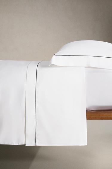 SATEEN FLAT SHEET WITH EMBROIDERED EDGE - Black by Zara - Image 2