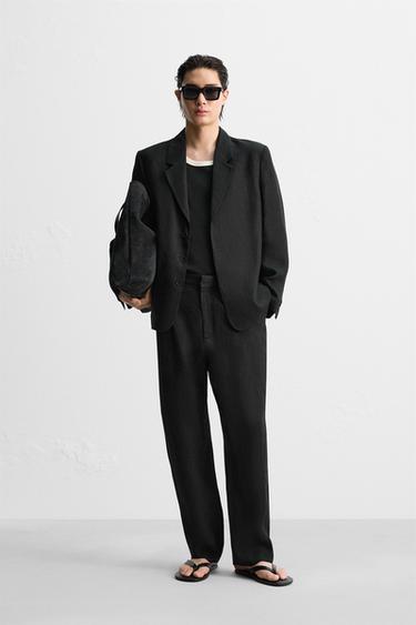 100% LINEN SUIT BLAZER - Black by Zara