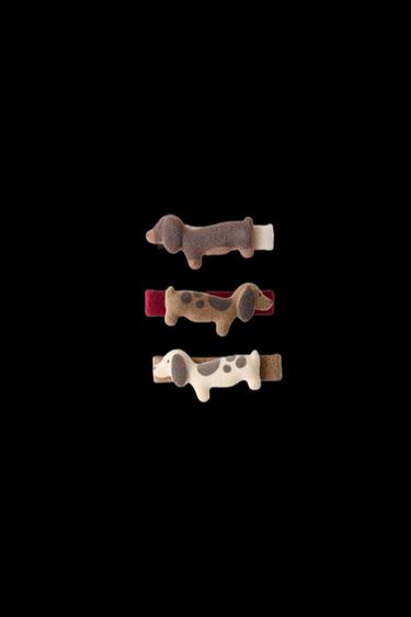 3ER-PACK HAARSPANGEN MIT FLOCK-HUNDEN - Braun von Zara
