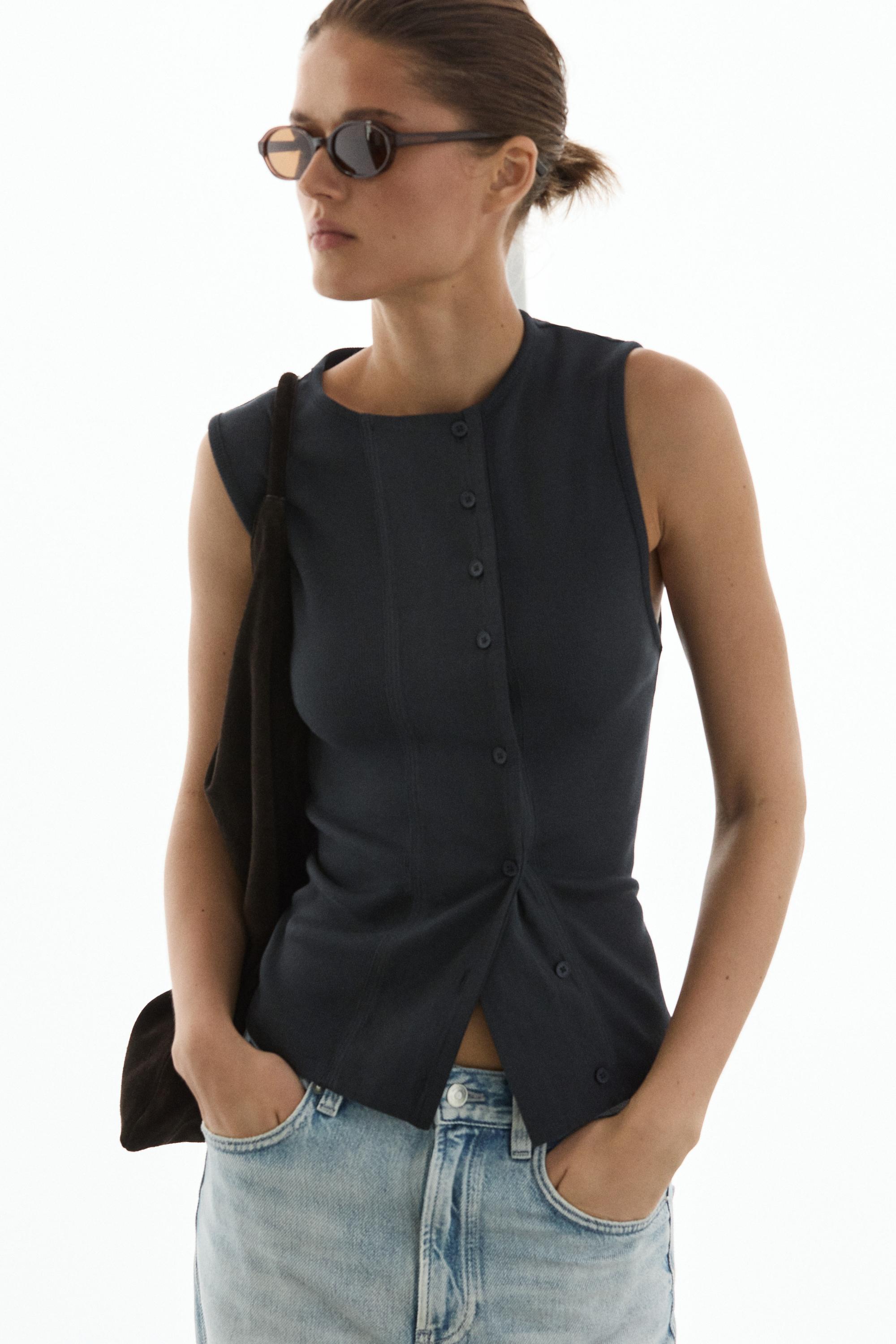 Top à patte de boutonnage coton mélangé