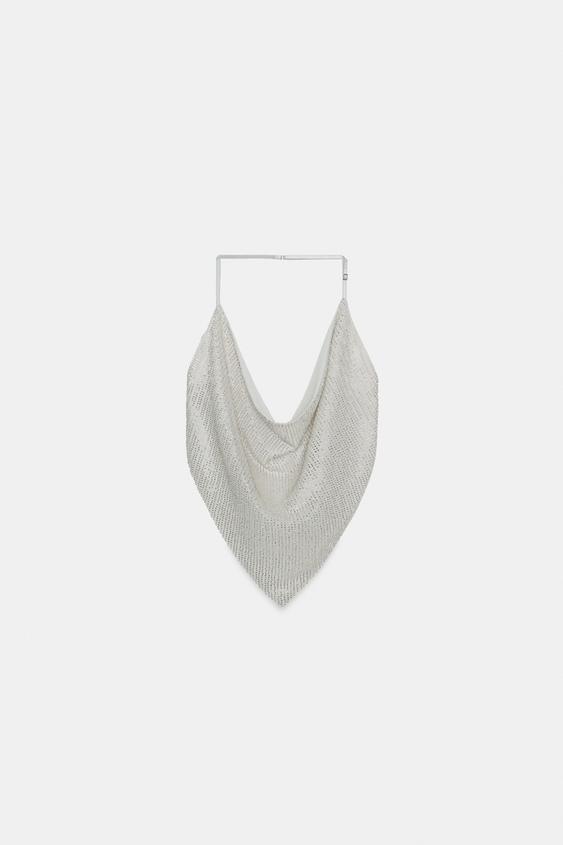 TOP CROP DRAPEADO BRILLOS - Gris perla | ZARA Chile