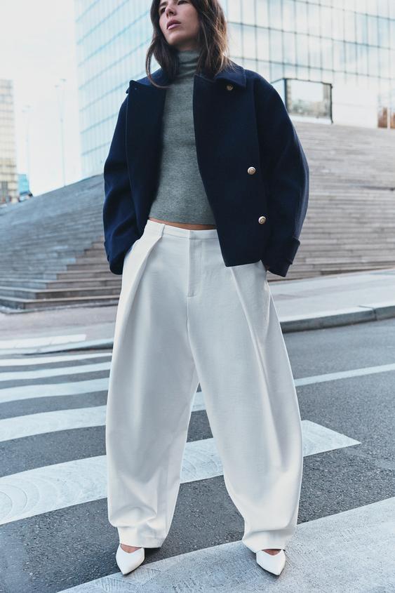 Zara BARREL DARTED PANTS - Ecru - Image 0