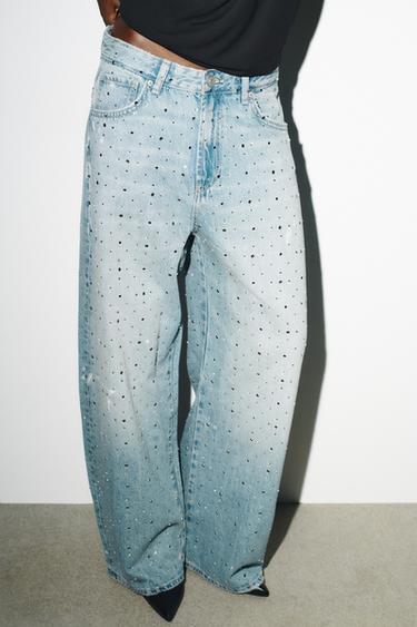 TRF BAGGY JEANS WITH RHINESTONE JEWELS - Navy blue by Zara