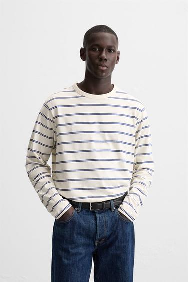 CAMISETA LISTRADA - Cru / Azul da Zara