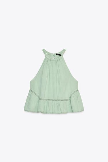 EMBROIDERED GAUZE TOP - Sea green by Zara - Image 3