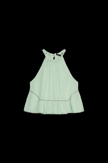 EMBROIDERED GAUZE TOP - Sea green by Zara - Image 0