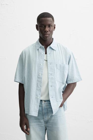 CONTRAST DENIM SHIRT - Light blue by Zara
