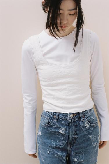STRETCH JACQUARD TOP - Oyster-white by Zara - Image 0
