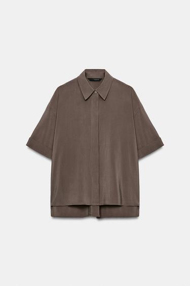 FLOWING SHORT SLEEVE SHIRT - Brown by Zara