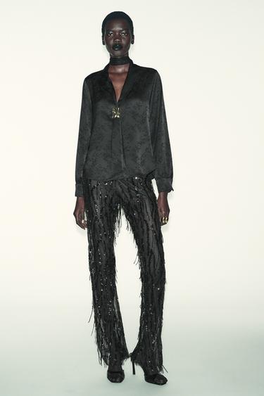 CAMISA JACQUARD FLORES BROCHE - Negro de Zara