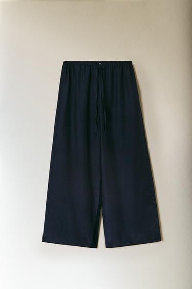 PANTALON SOIE ET COTON - bleu marine de Zara - Image 5