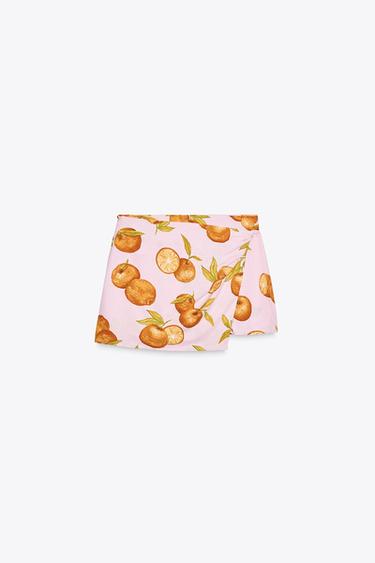 FALDA CRUZADA ESTAMPADA CON LINO - Rosa de Zara